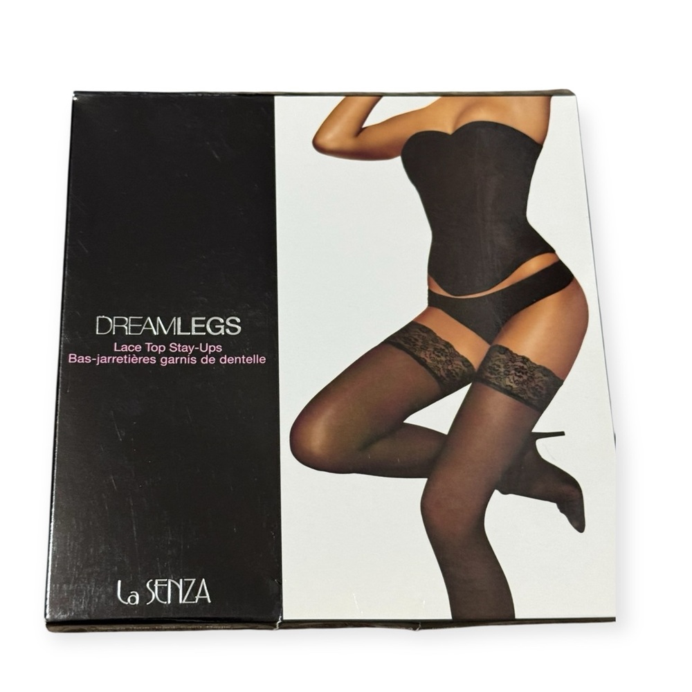 La Senza Lace Top Stockings Dream Legs Sheer NUDE Stay-Ups Small Thigh High NEW